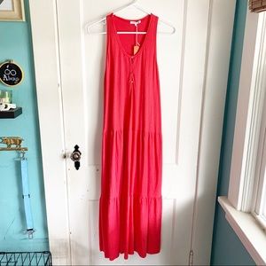 Sundry Hot Pink Tiered Sleeveless Maxi Dress Size Medium Racerback Buttons Beach